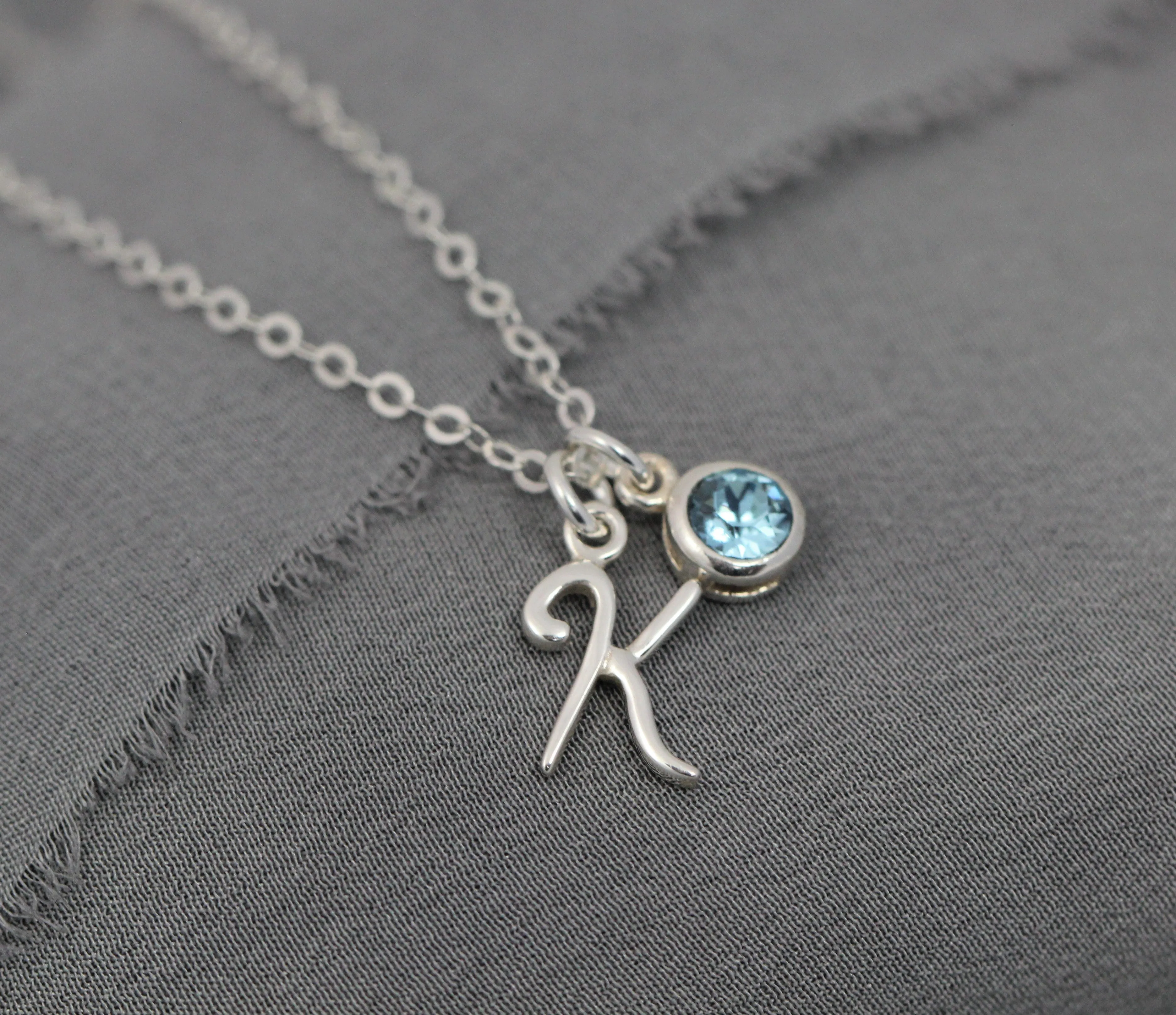Initial Birthstone Necklace for Mom, Personalized Jewelry Gift in Sterling Silver