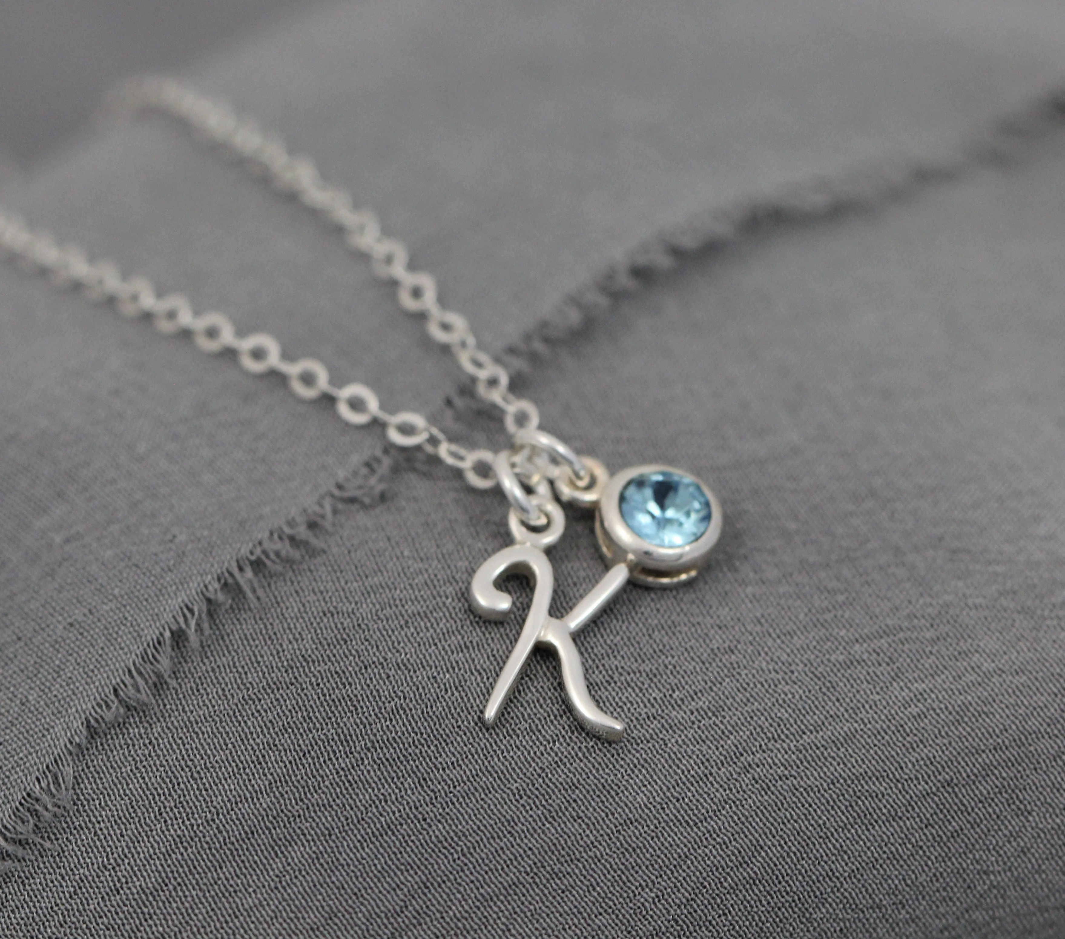 Initial Birthstone Necklace for Mom, Personalized Jewelry Gift in Sterling Silver