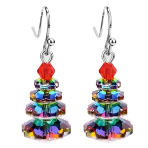 Iridescent Crystal & Red Stacked Festive Tree Drop Earrings