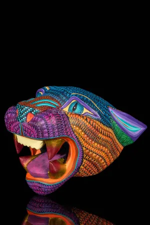 Jaguar Head Oaxacan Wood Carving Alebrije for Wall Hanging