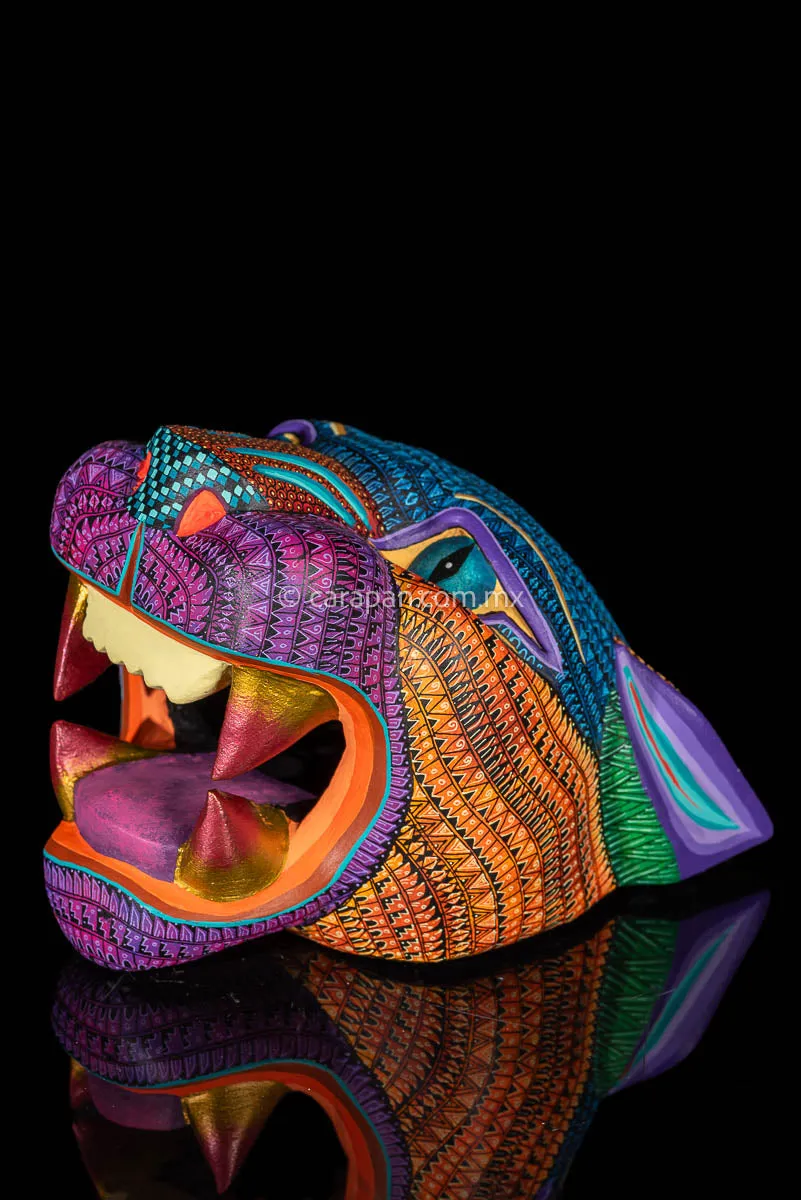 Jaguar Head Oaxacan Wood Carving Alebrije for Wall Hanging