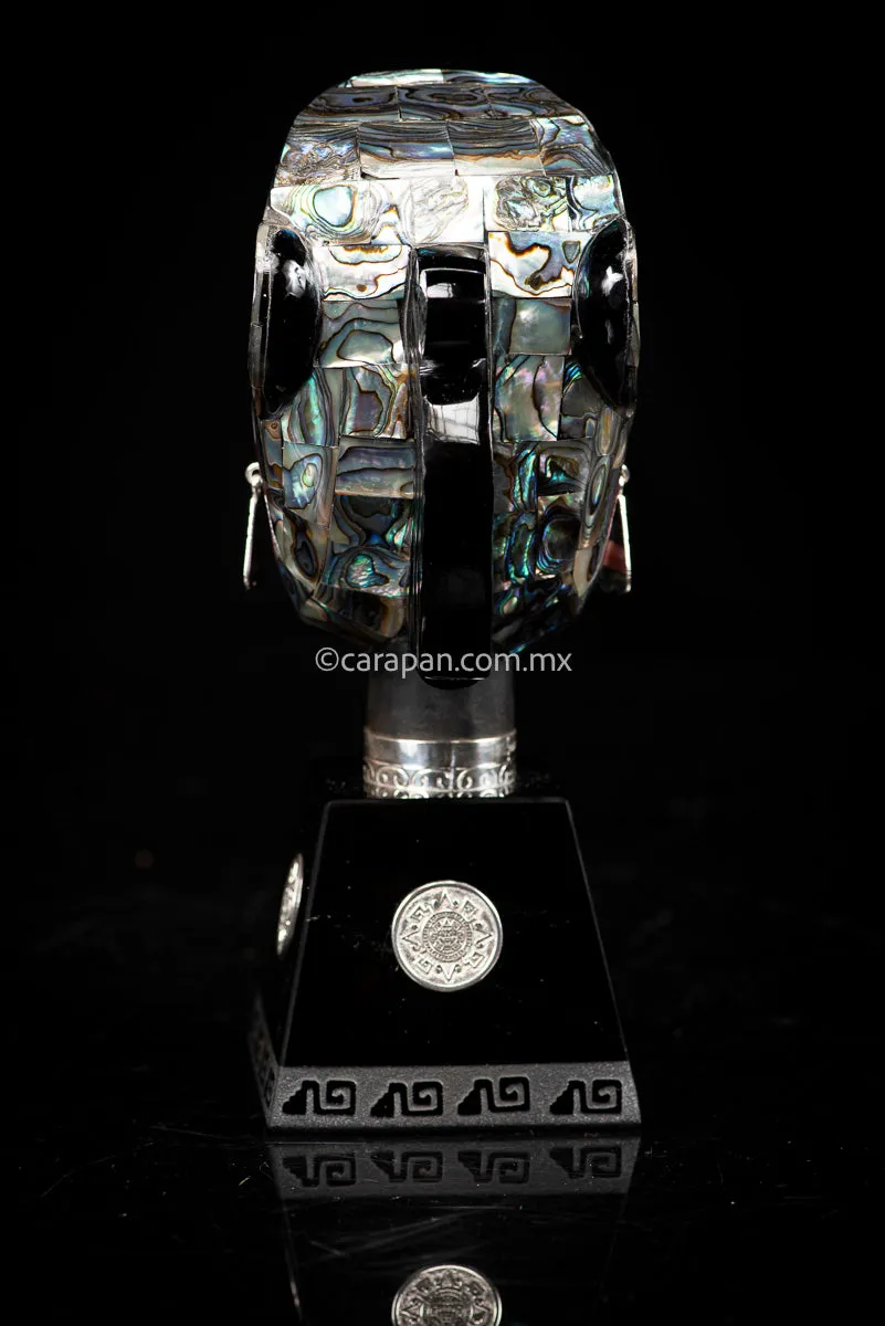 Jaguar Knight Aztec Warrior Obsidian, Silver & Nacre Sculpture
