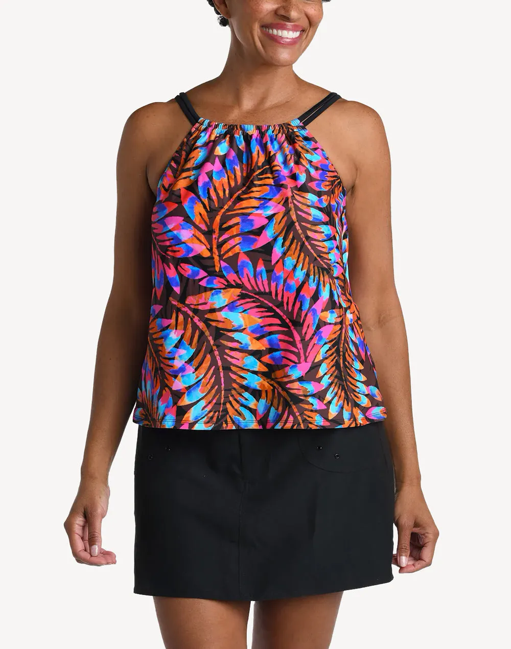 Jungle Palm High Neck Tankini Top