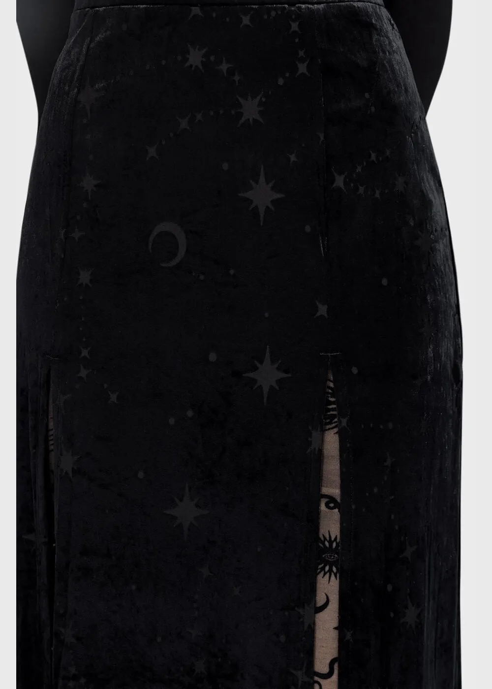 Killstar Coma Star Velvet Maxi Skirt Black