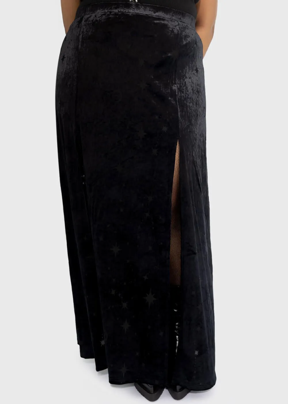 Killstar Coma Star Velvet Maxi Skirt Black