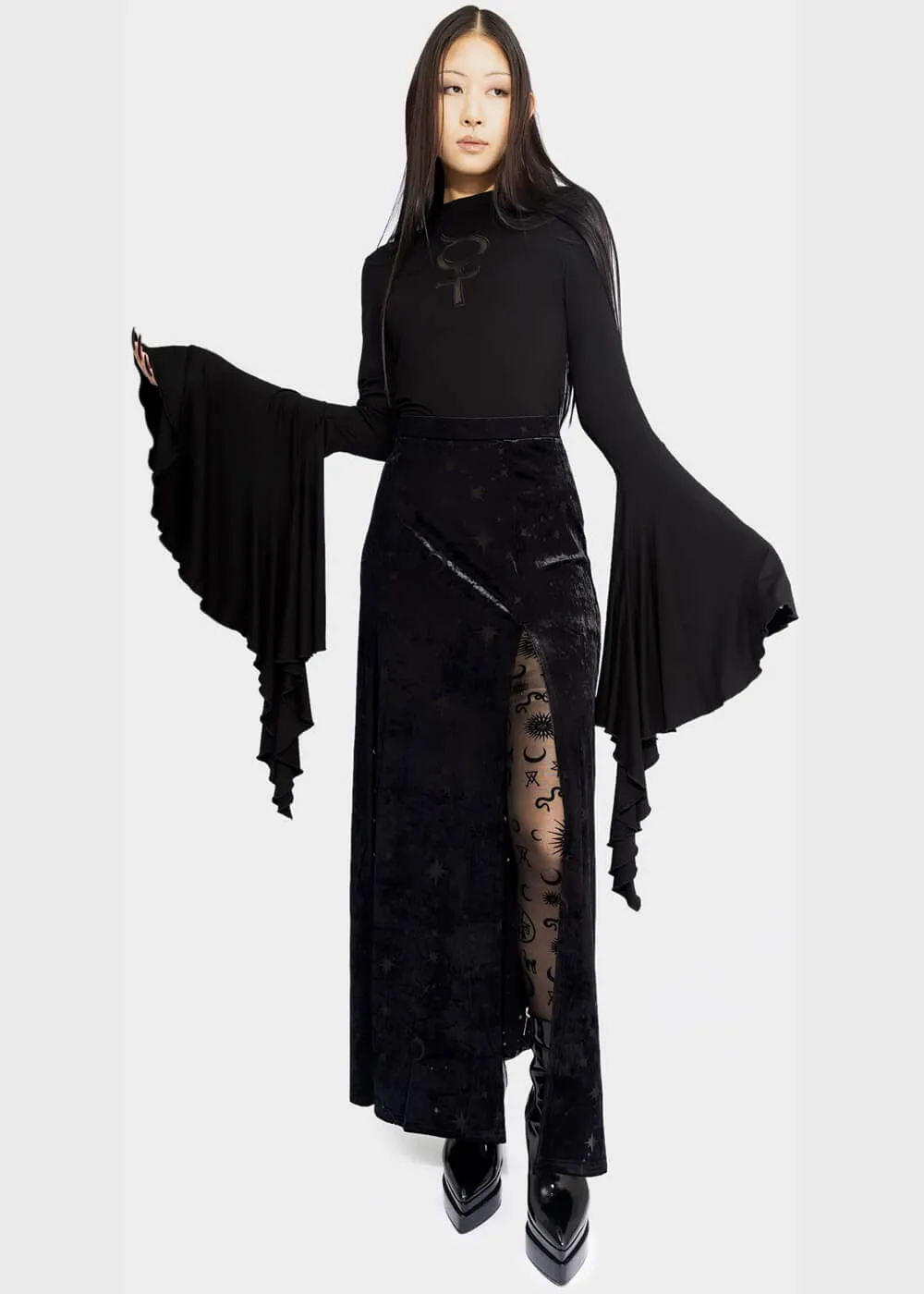 Killstar Coma Star Velvet Maxi Skirt Black