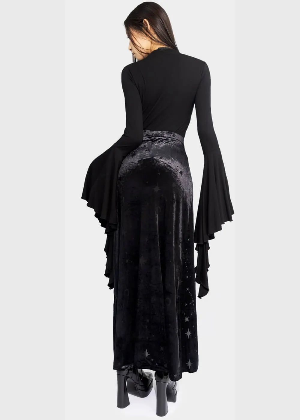 Killstar Coma Star Velvet Maxi Skirt Black