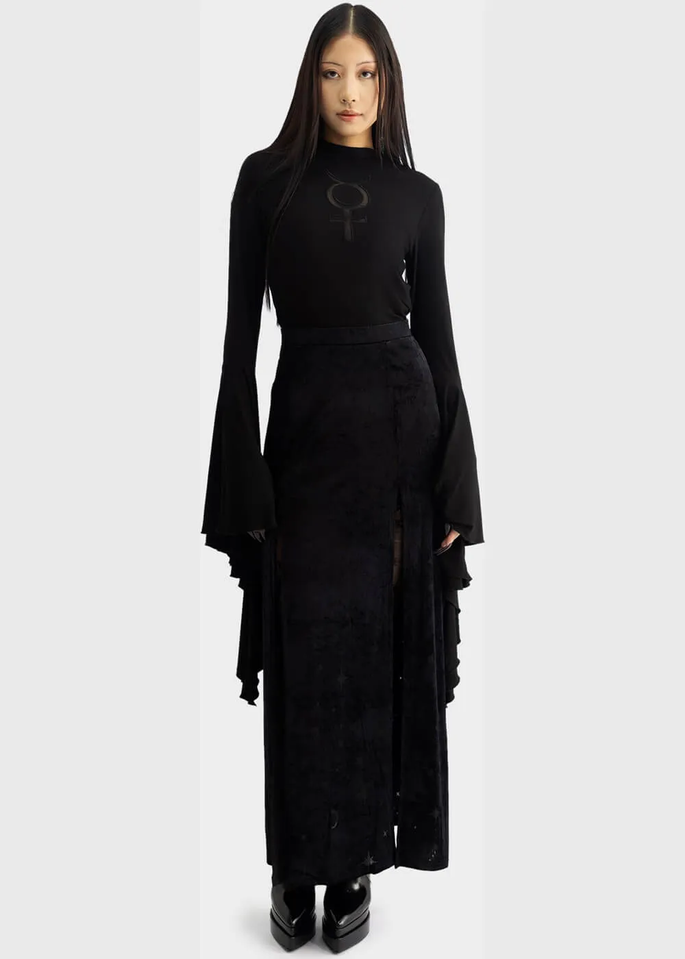Killstar Coma Star Velvet Maxi Skirt Black