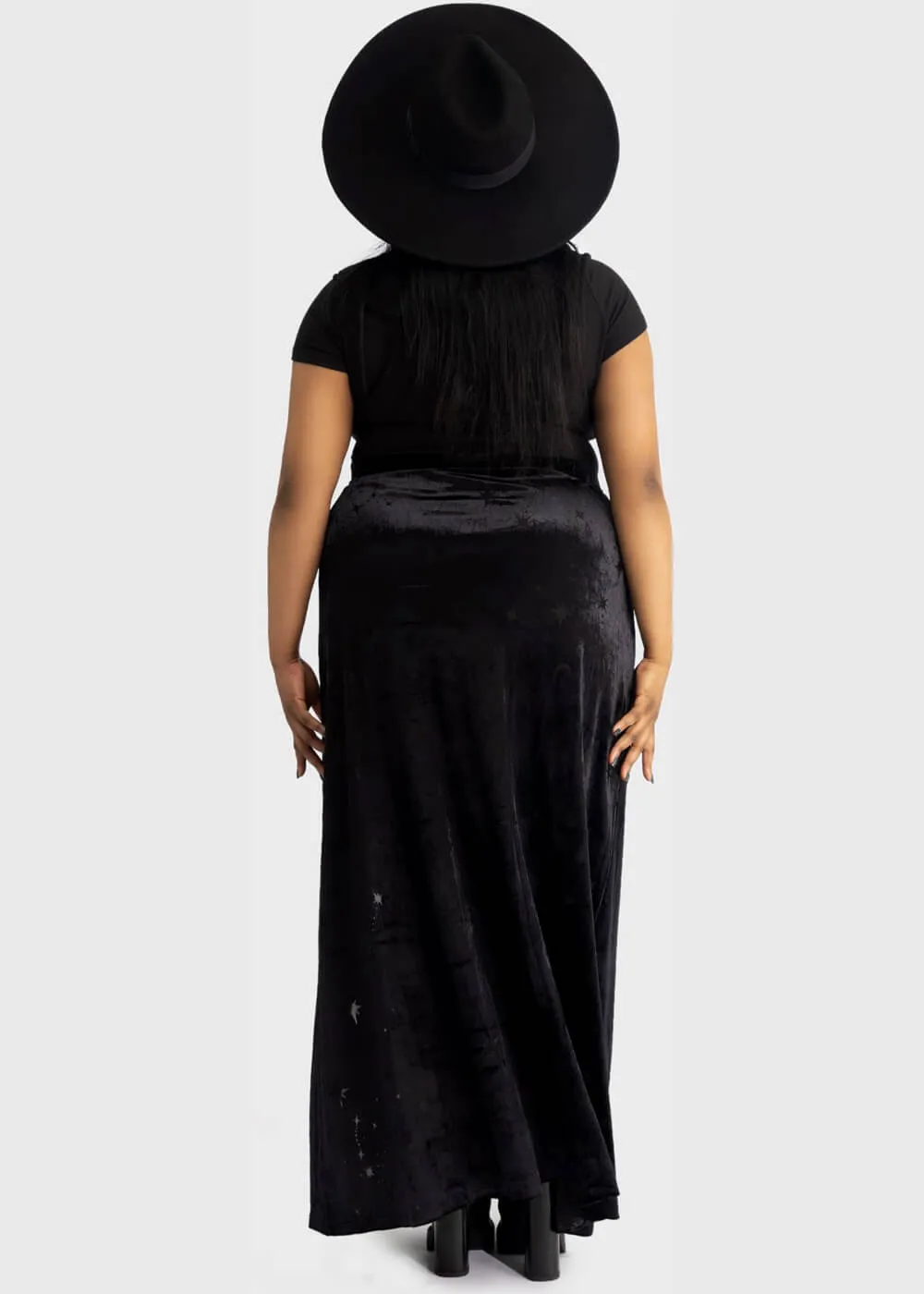 Killstar Coma Star Velvet Maxi Skirt Black