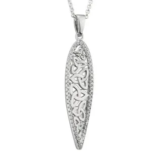 Ladies Sterling Silver Crystal Trinity Knot Twisted Pendant