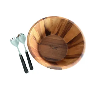 Laguiole en Aubrac Deluxe Bundle 2-Piece Salad Server with Buffalo Horn Handles & Acacia Wood Salad Bowl