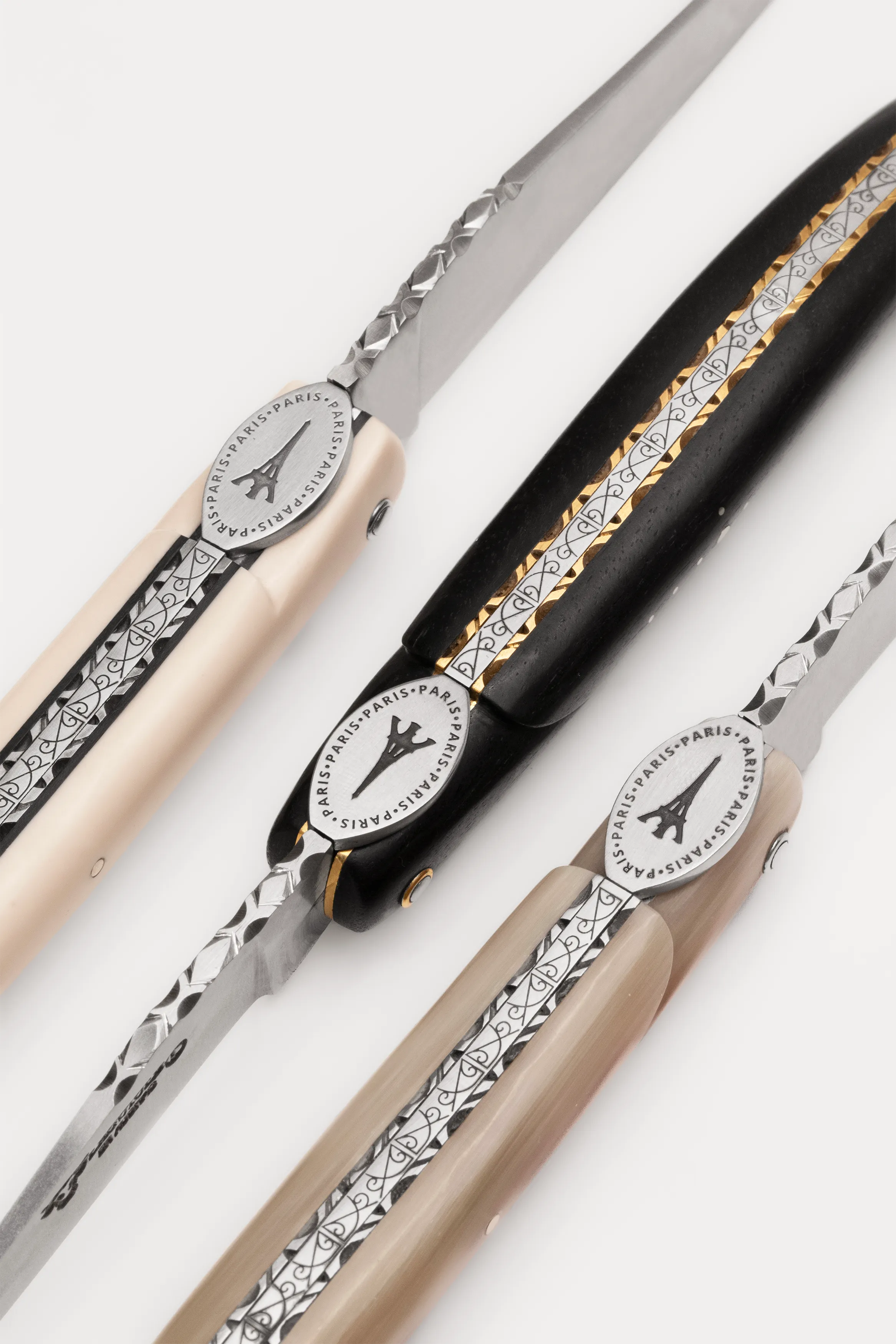 Laguiole en Aubrac Eiffel Tower Luxury Multipurpose Knife, 4.8-in (12cm), Elforyn Super Tusk Handle, Iron Lady Medallion, Stainless Steel Plates