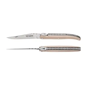 Laguiole en Aubrac Eiffel Tower Luxury Multipurpose Knife, 4.8-in (12cm), Elforyn Super Tusk Handle, Iron Lady Medallion, Stainless Steel Plates