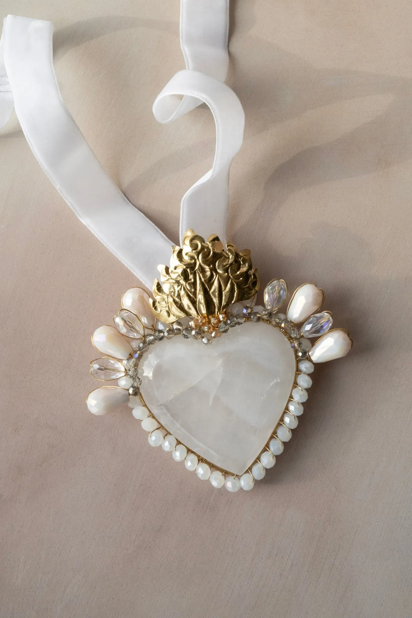 Large Clear Quartz Sacred Heart Necklace
