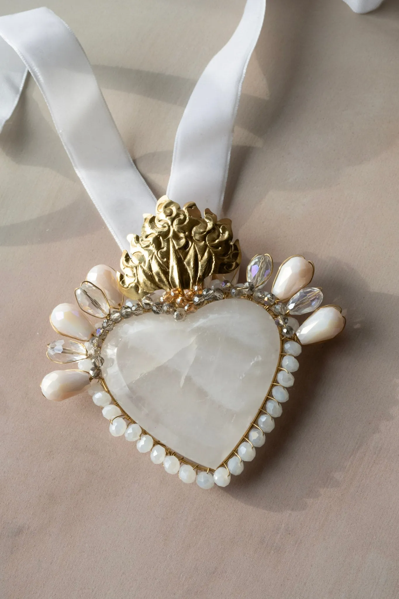 Large Clear Quartz Sacred Heart Necklace