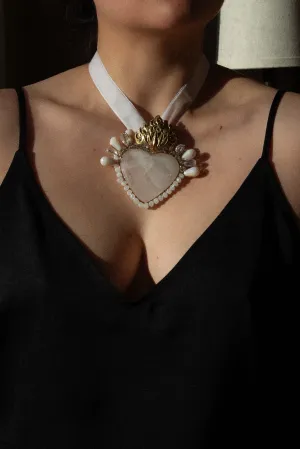 Large Clear Quartz Sacred Heart Necklace
