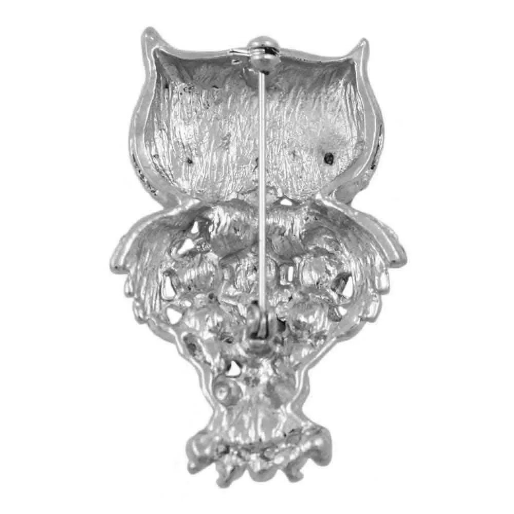 Large Crystal Owl Brooch Pin with Green Crystal Eyes - PRB116
