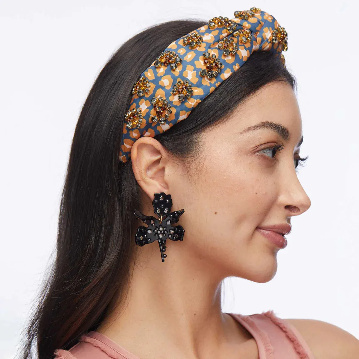 Lele Sadoughi Leopard Knotted Crystal Headband