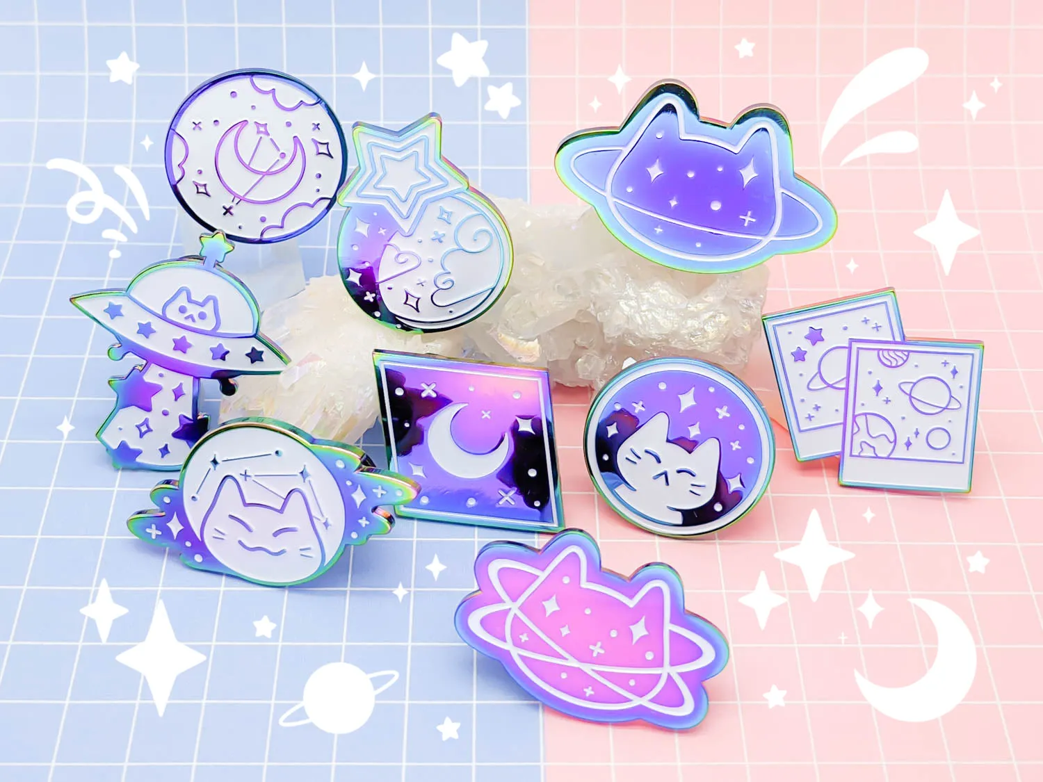 MEOWTER SPACE - rainbow metal enamel pin - Starlight Dream