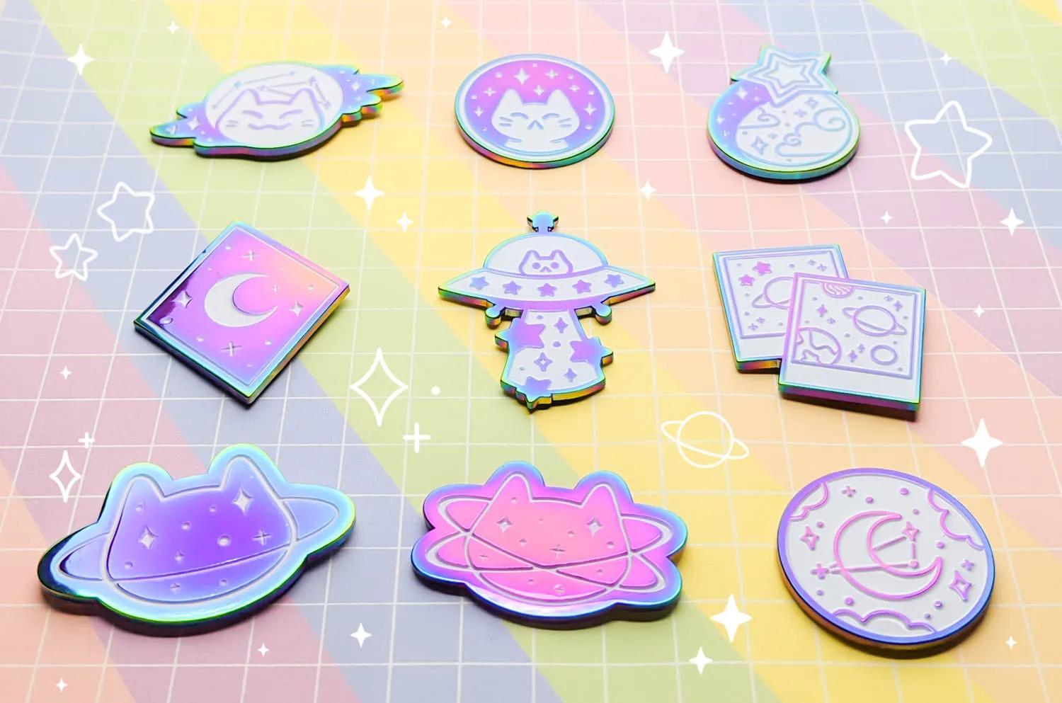 MEOWTER SPACE - rainbow metal enamel pin - Starlight Dream