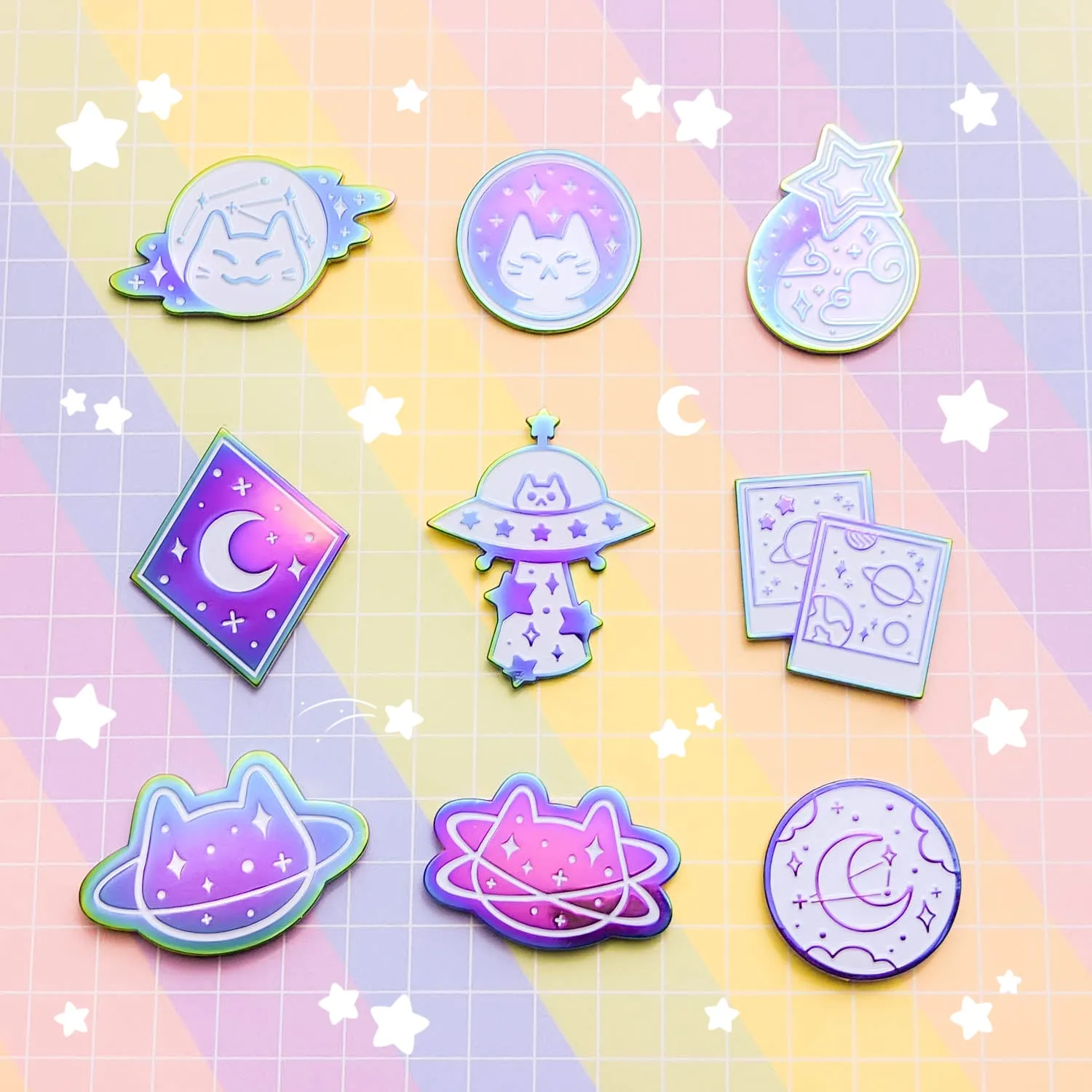 MEOWTER SPACE - rainbow metal enamel pin - Starlight Dream