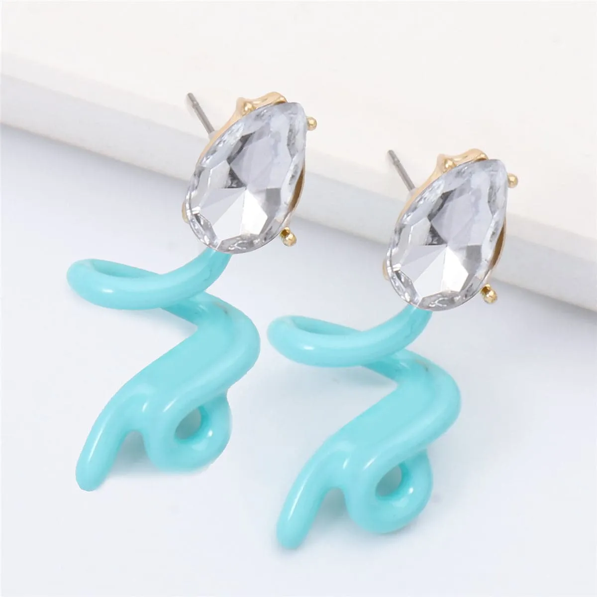 Mint & Crystal Swirling Snake Drop Earrings