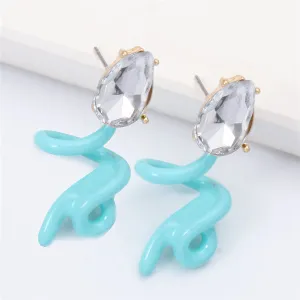 Mint & Crystal Swirling Snake Drop Earrings