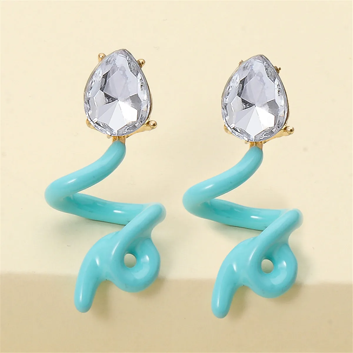 Mint & Crystal Swirling Snake Drop Earrings