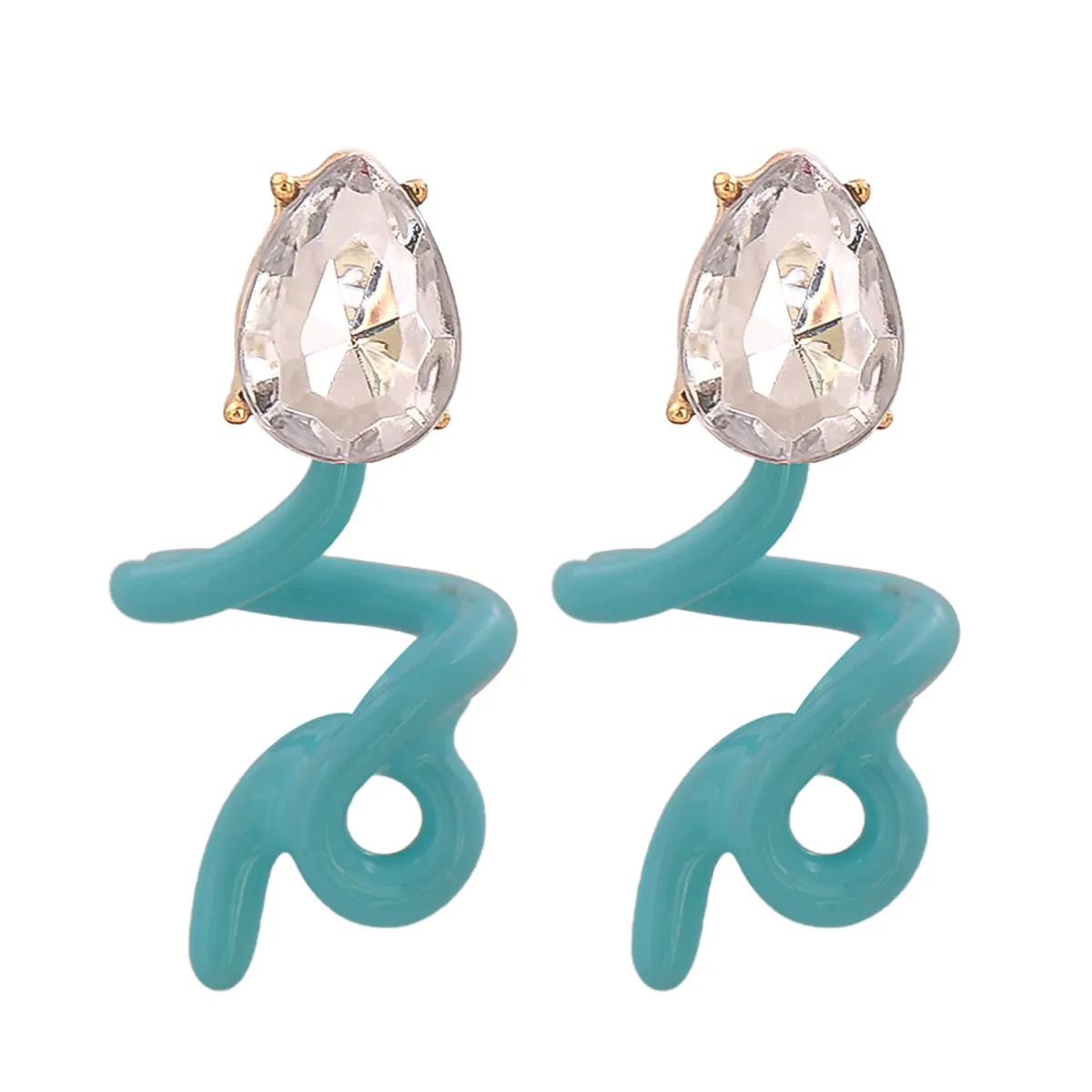 Mint & Crystal Swirling Snake Drop Earrings
