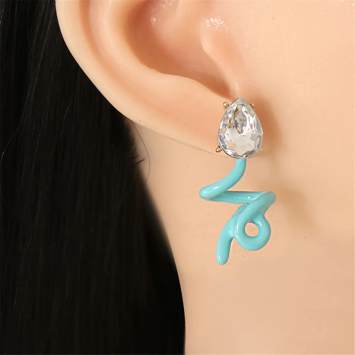 Mint & Crystal Swirling Snake Drop Earrings