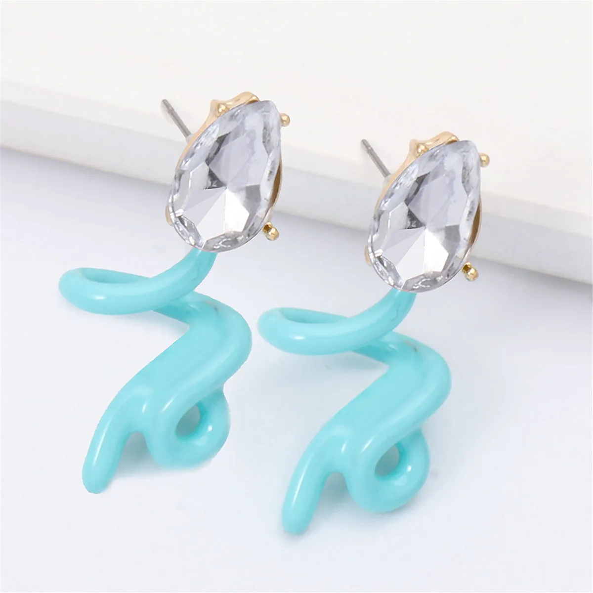 Mint & Crystal Swirling Snake Drop Earrings