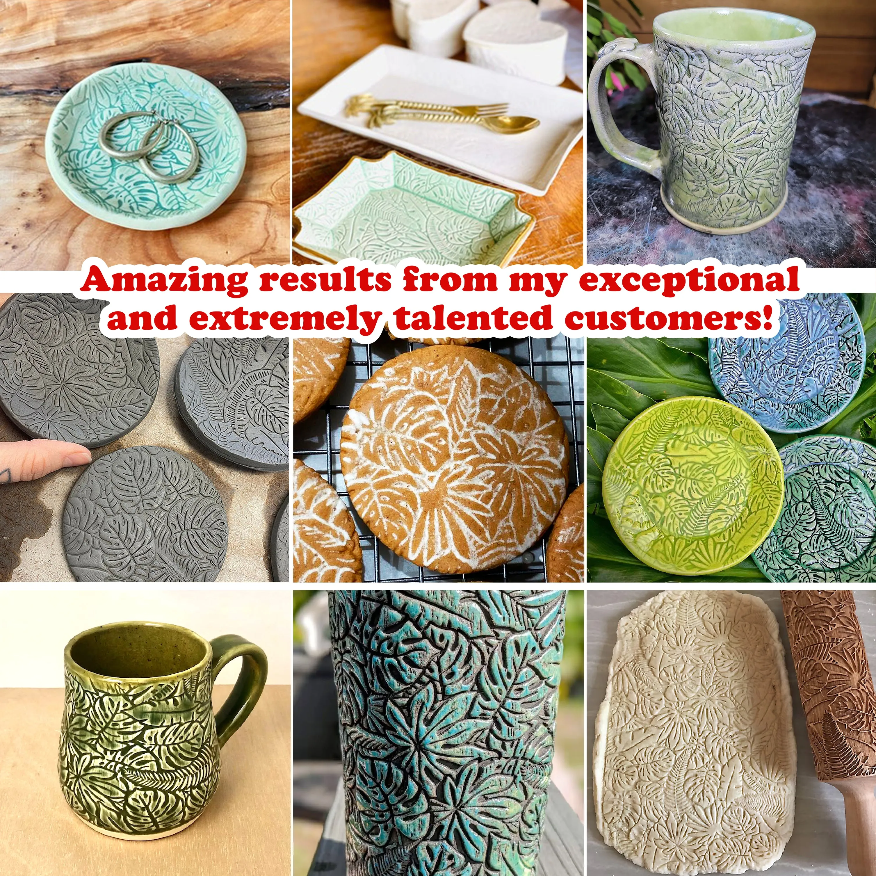 Monstera Embossed Rolling Pin, Jungle Leaves Tropical Christmas Gift,Clay Stamp, Baking Gift