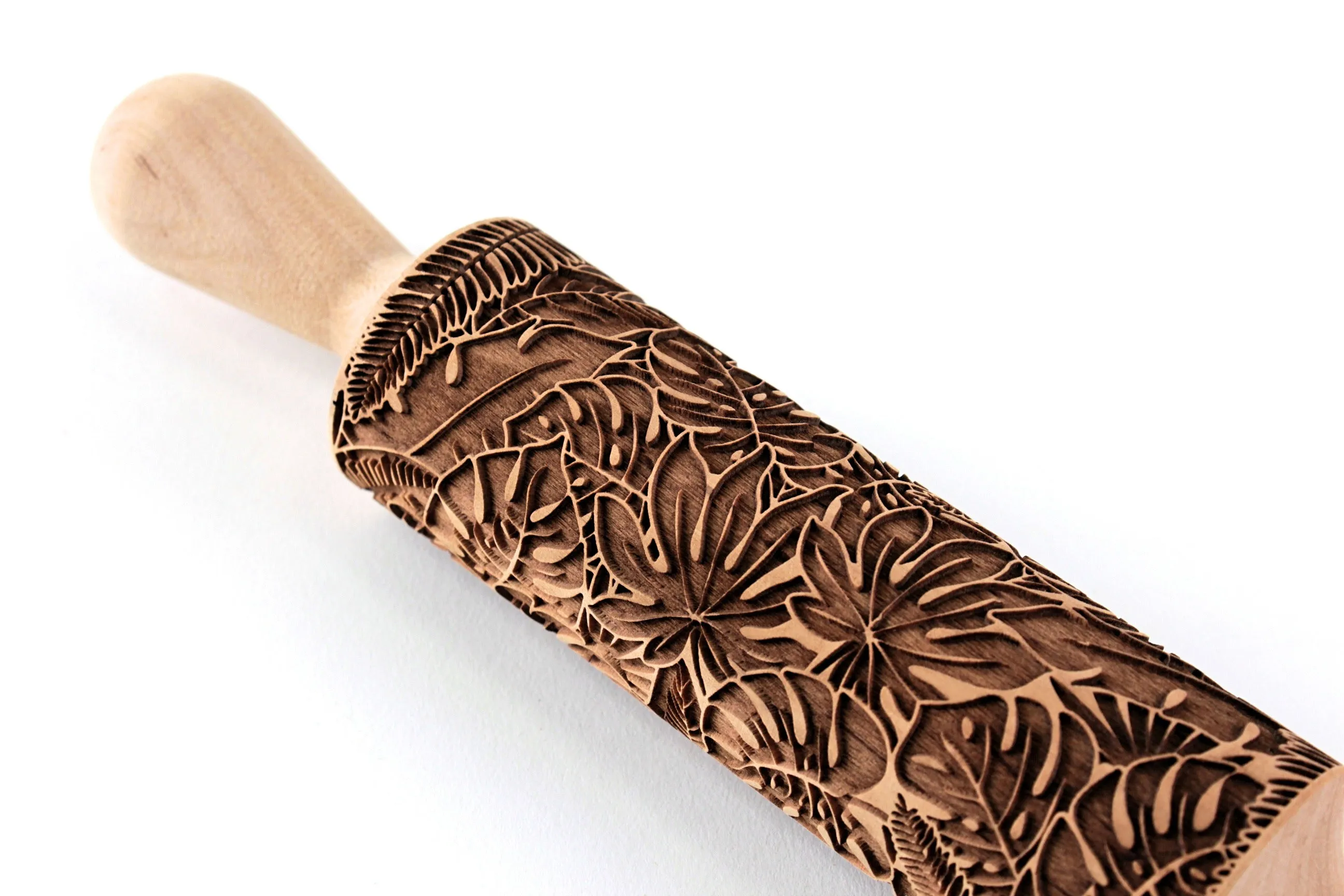 Monstera Embossed Rolling Pin, Jungle Leaves Tropical Christmas Gift,Clay Stamp, Baking Gift