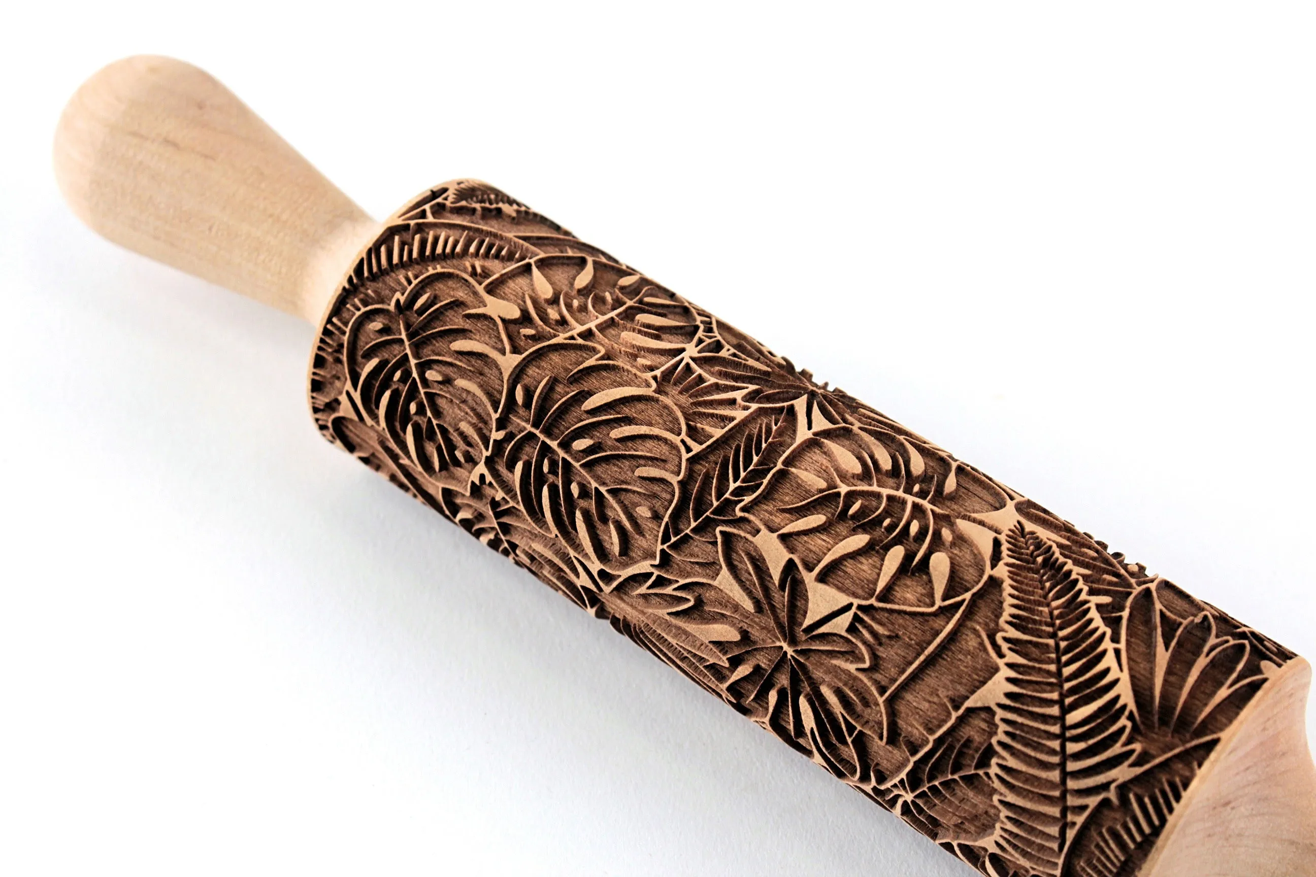 Monstera Embossed Rolling Pin, Jungle Leaves Tropical Christmas Gift,Clay Stamp, Baking Gift