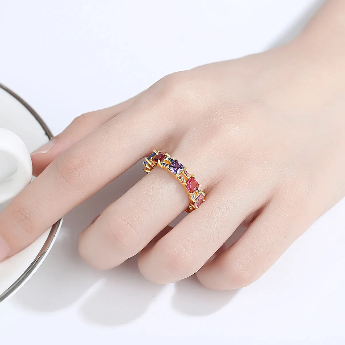 Multicolor Crystal & Cubic Zirconia Princess-Cut Band