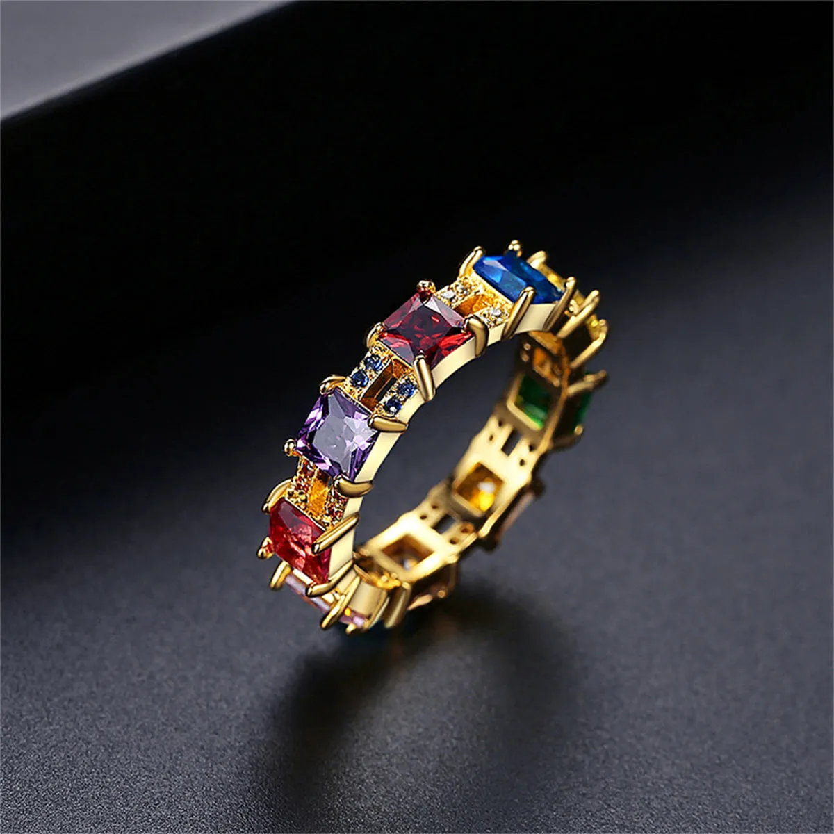 Multicolor Crystal & Cubic Zirconia Princess-Cut Band