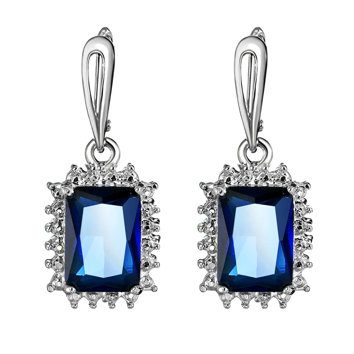 Navy Crystal & Silver-Plated Radiant-Cut Halo Drop Earrings