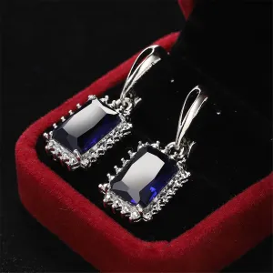Navy Crystal & Silver-Plated Radiant-Cut Halo Drop Earrings