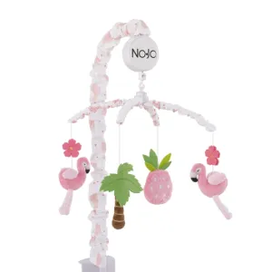 New in box! Wayfair Varga Nojo Tropical Flamingo Nursery Crib Musical Mobile With Plush Pink Flamingos! Retails $115 