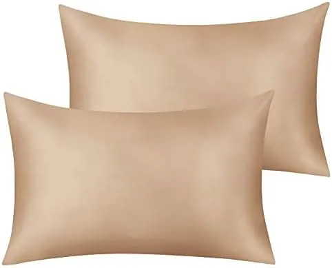 NEW JINAMART Silk Satin Pillow Cases for Hair and Skin - Ultra Soft Body Pillowcases with Hidden Zipper - Hypoallergenic Satin Pillow Cases (Light Coffee, QUEEN 2-Pack)