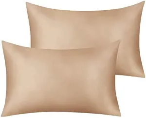 NEW JINAMART Silk Satin Pillow Cases for Hair and Skin - Ultra Soft Body Pillowcases with Hidden Zipper - Hypoallergenic Satin Pillow Cases (Light Coffee, QUEEN 2-Pack)