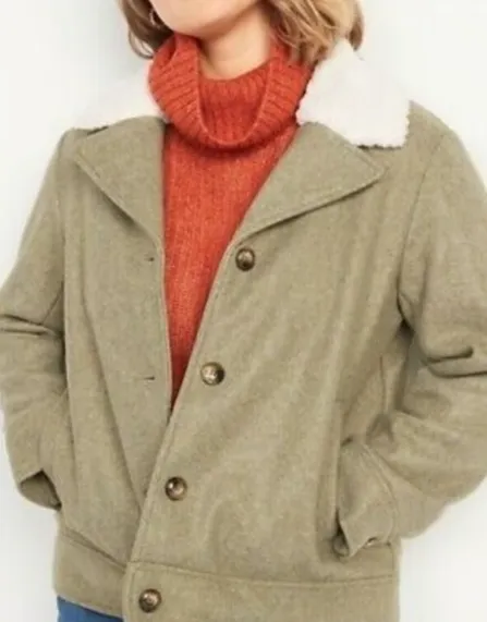 New Retails $79 OLD NAVY Soft-Brushed Sherpa-Trim Jacket for Women In Satin Moss Sz 4XL