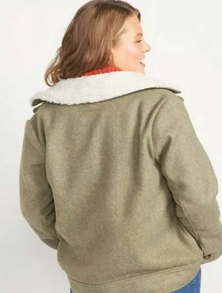 New Retails $79 OLD NAVY Soft-Brushed Sherpa-Trim Jacket for Women In Satin Moss Sz 4XL