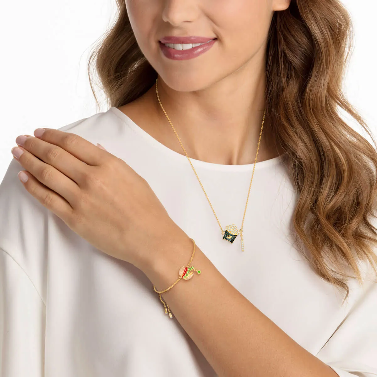 Nicest Burger and Chips Multi-Colored Gold Plating Necklace Bracelet Set