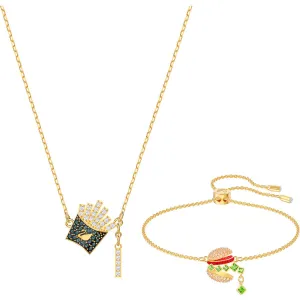 Nicest Burger and Chips Multi-Colored Gold Plating Necklace Bracelet Set
