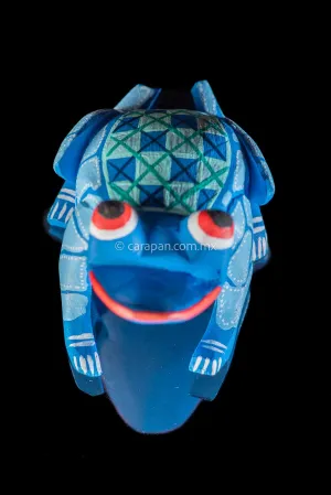 Oaxacan Alebrije Blue Frog Wood Carving