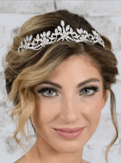 Opal and Crystal Silver Wavy Motif Tiara