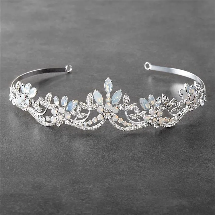 Opal and Crystal Silver Wavy Motif Tiara