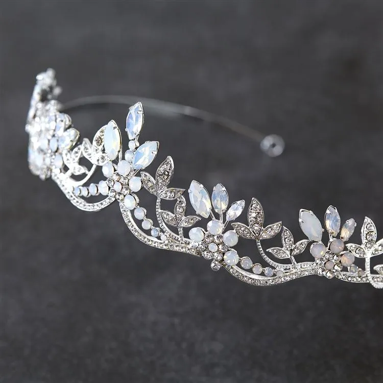 Opal and Crystal Silver Wavy Motif Tiara