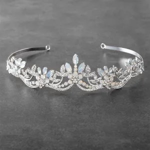 Opal and Crystal Silver Wavy Motif Tiara